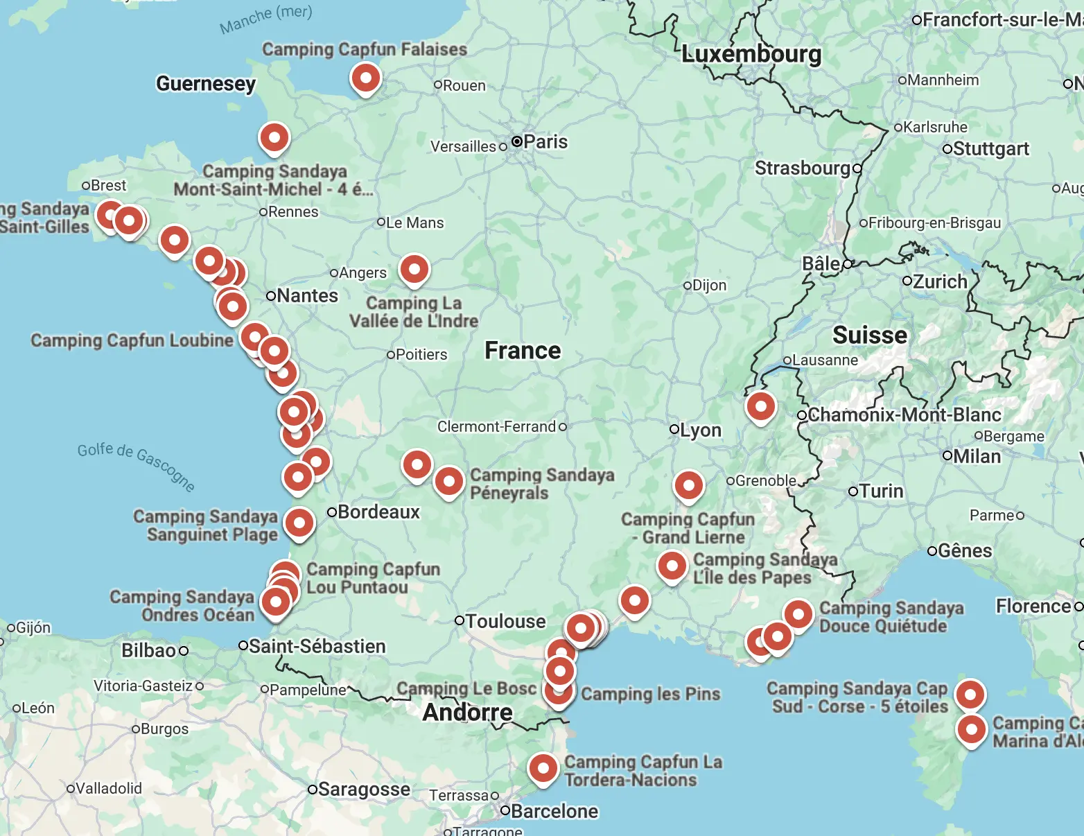 Carte des campings équipés par Écran LED Pro