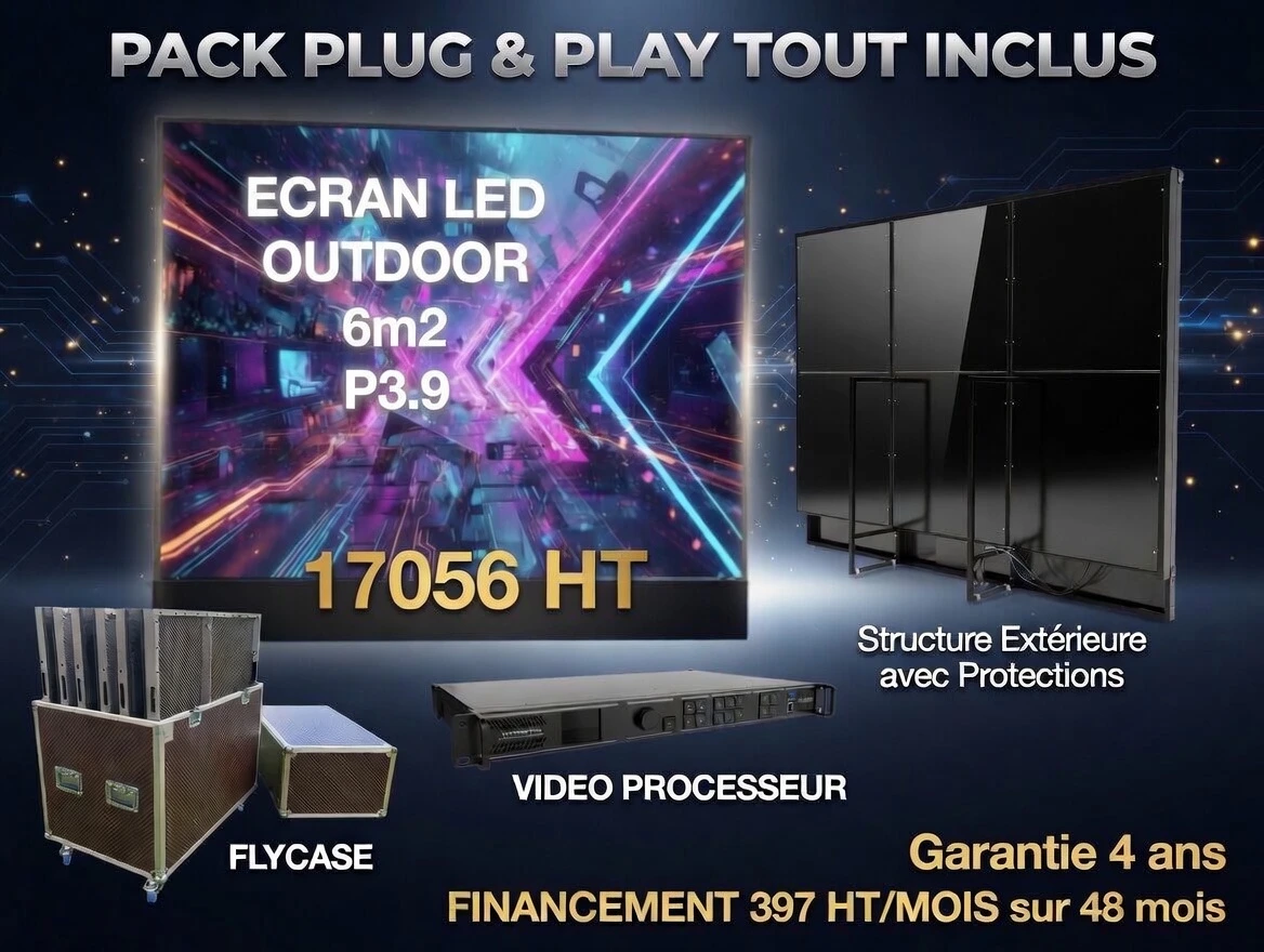 Pack Écran LED Tout Inclus — structure, flycase et processeur vidéo